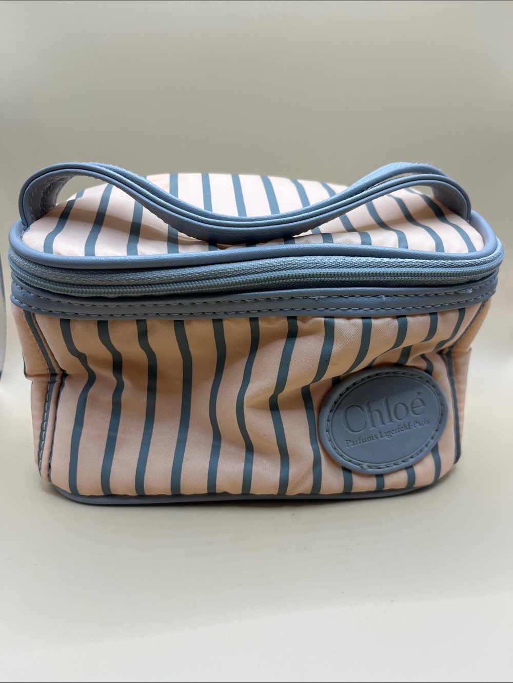 Chloe Pink and Blue Striped Cosmetic Case